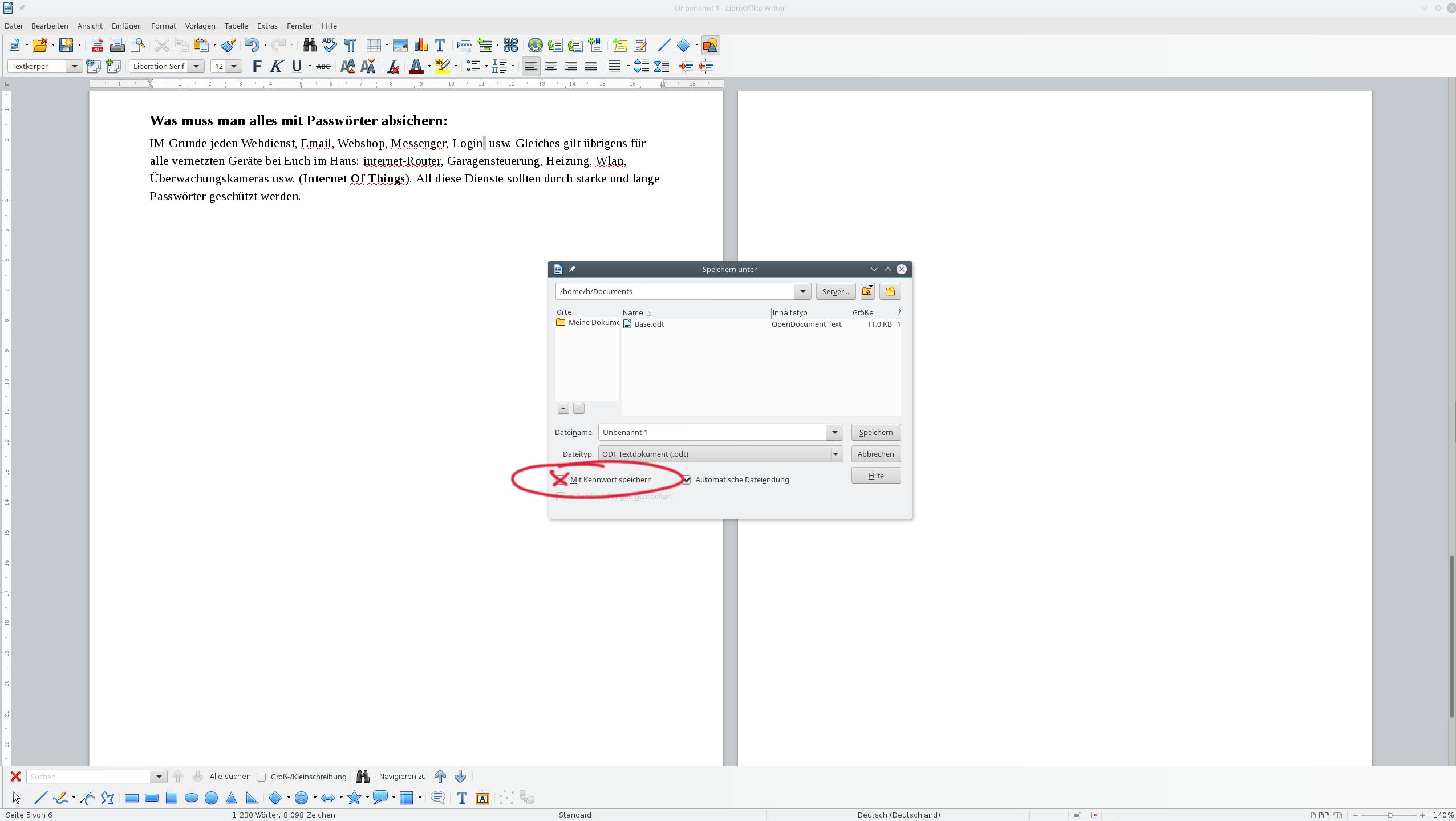 Mit einem einfachen Häkchen kann LibreOffice geschützte Dateien erstellen
